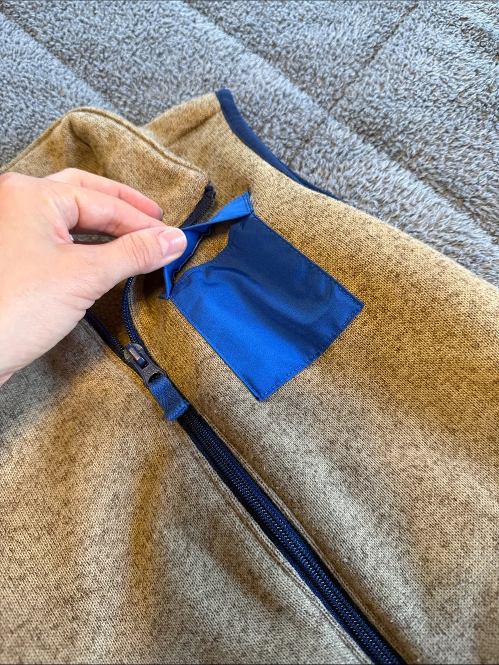 Carter's Tan Fleece Vest with Blue Trim and Pocket
